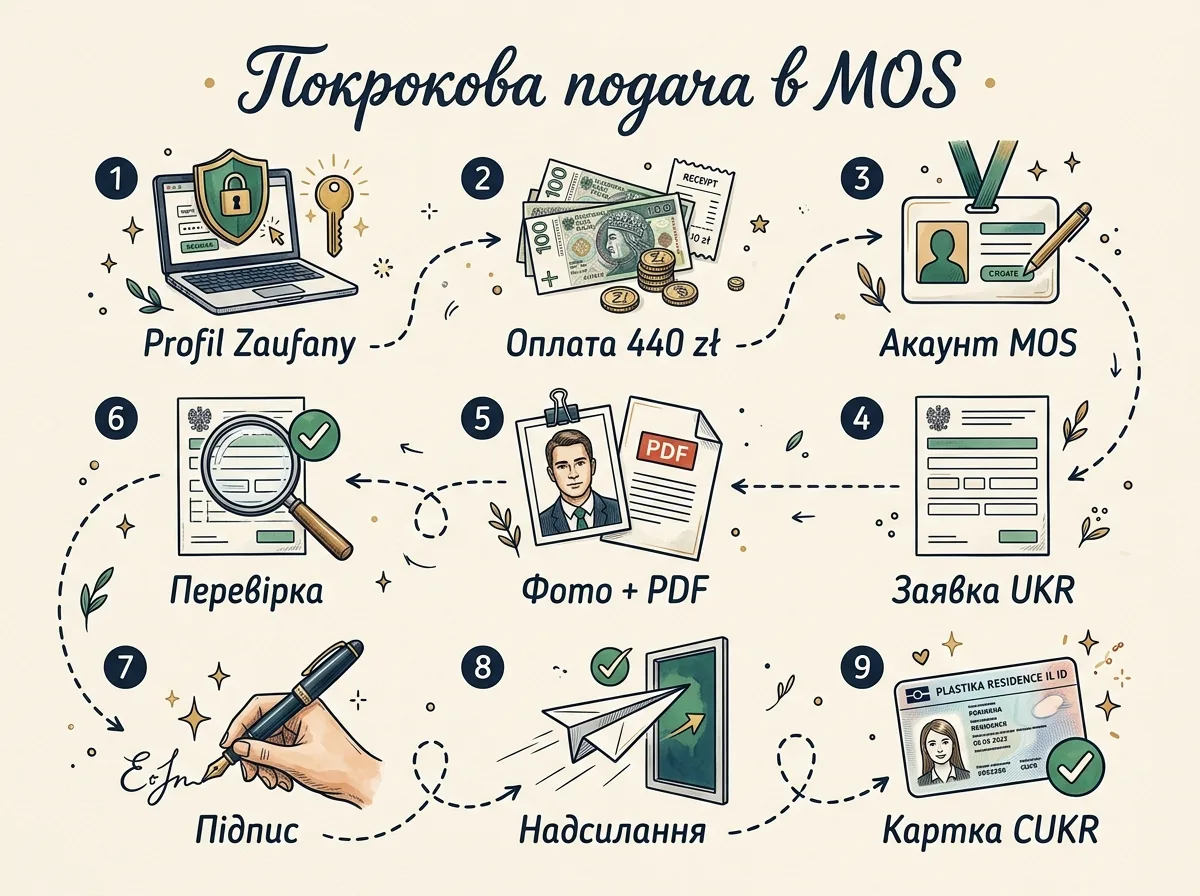 Покрокова схема подачі заявки на карту CUKR через MOS: 9 кроків від Profil Zaufany до отримання картки